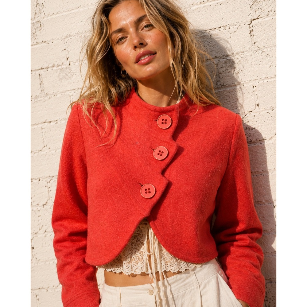 Anthropologie Sparrow Red Merino Wool Boiled Bolero Jacket Cropped M